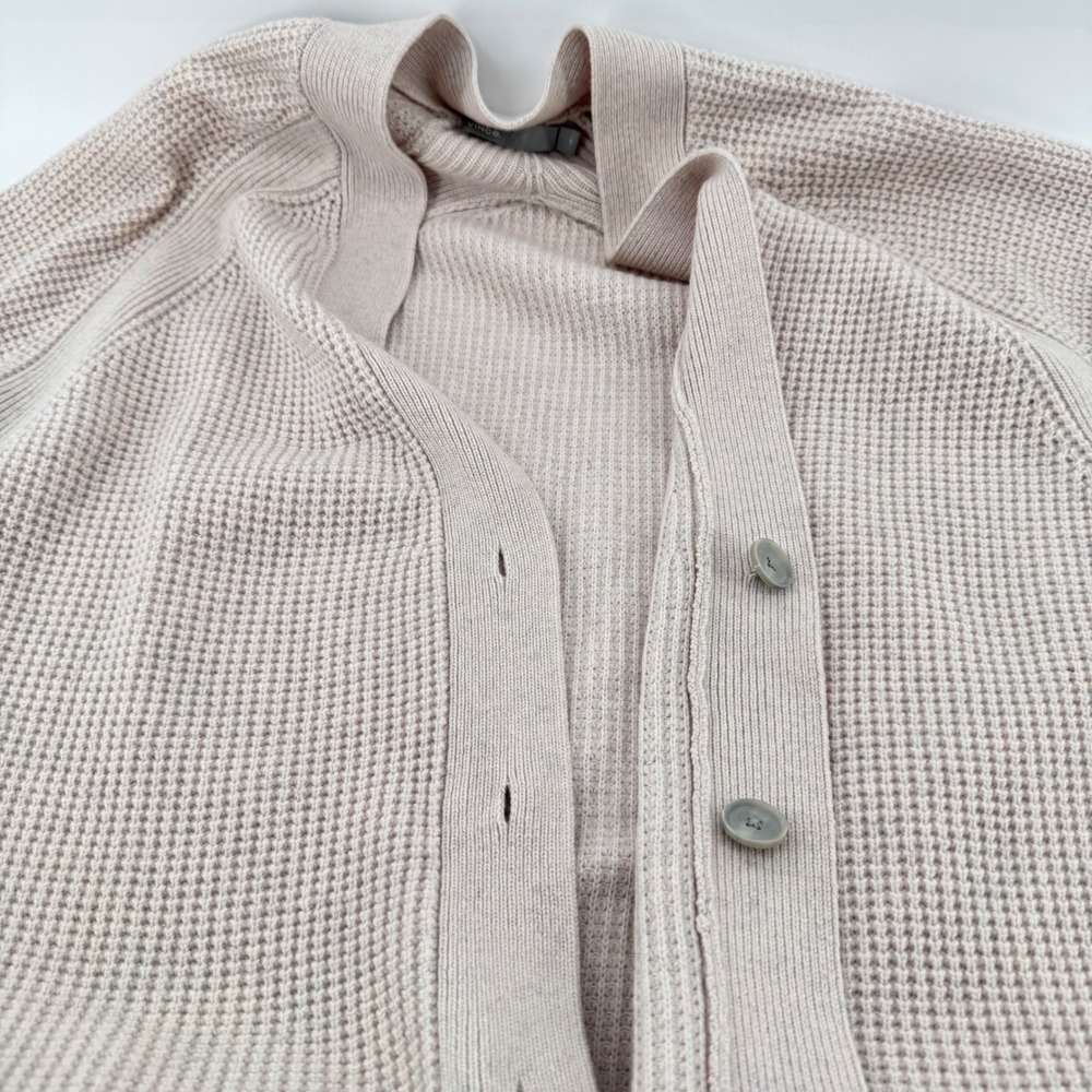 Vince Cardigan Womens Medium Beige Wool Cashmere Waffle Knit Open Front Sweater - Picture 3 of 10